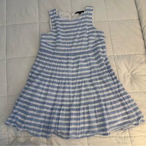 Tommy Hilfiger Light Blue & White Striped Sleeveless Tiered Dress